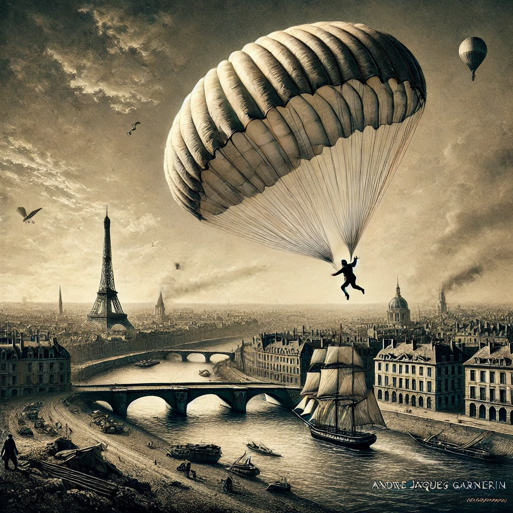 First parachute jump is made over Paris