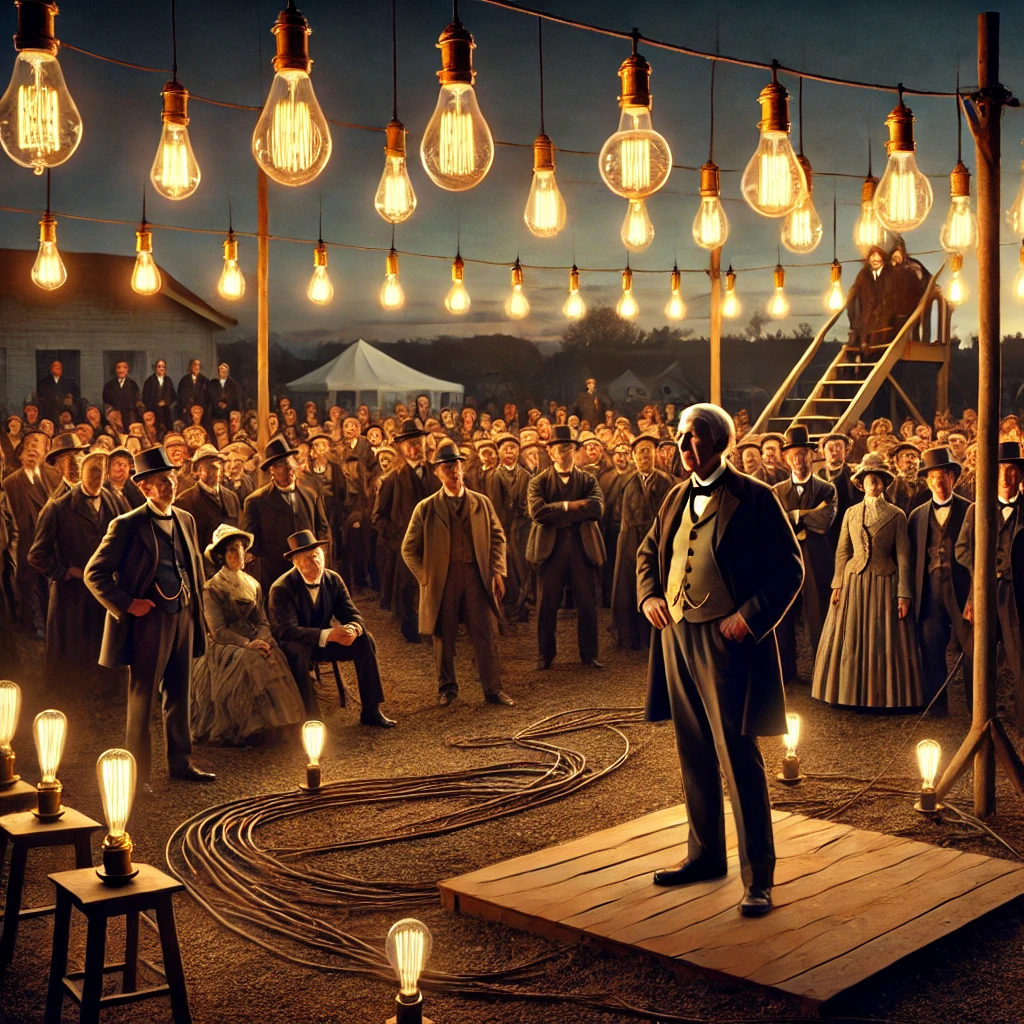 Thomas Edison Demonstrates the Electric Light Bulb